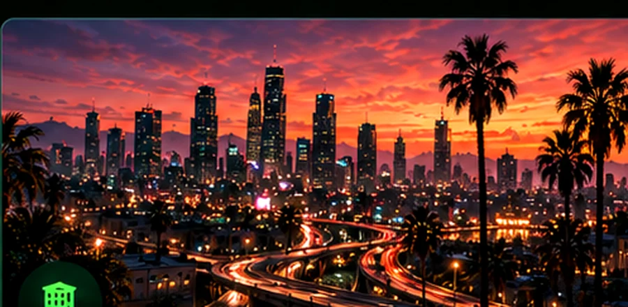 Los Santos Skyline bei Sonnenuntergang
